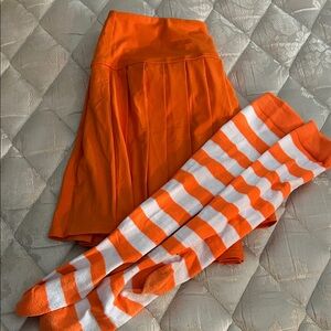 Orange Tennis Skirt and Striped Socks Set